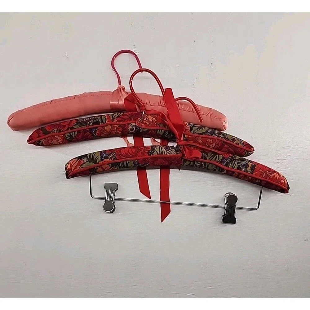 Vintage 9 Padded Satin Lace Lingerie‎ Clothes Hangers Plastic Coated Or Metal